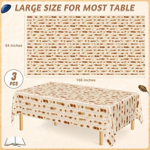 Image of 3 Pack Passover Decorations, 108 inch X 54 inch Passover Matzah Tablecloth, Disposable Plastic Seder Party Supplies, Rectangle Pesach Matzo Table Covers for Festival Holiday Party Home Dining Table Decor