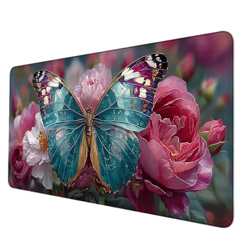 Alfombrilla de ratón XXL impermeable con diseño de mariposa y bordes cosidos 1