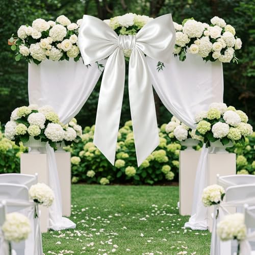 GUDELAK 43 x 24 Inches Large Bow Themed Party Decorations Giant White Bow Decor Satin Ribbon, Contains Felt Big White Bow Wall Decor Girl Coquette Birthday Wedding Decorations by GUDELAK - Image 7