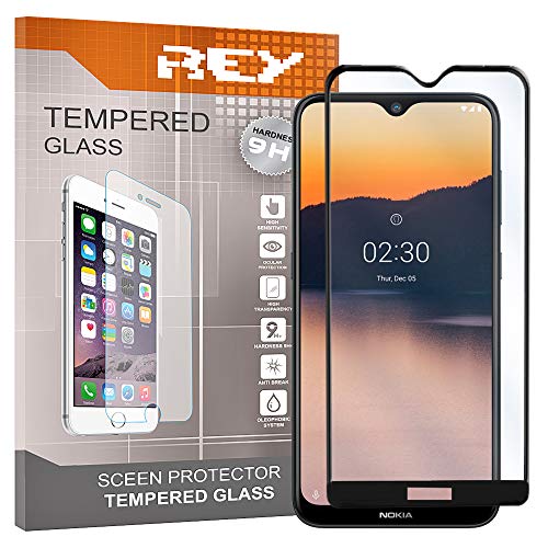 REY Protector de Pantalla 3D para Nokia 2.3, Negro, Protección Completa, 3D / 4D / 5D (Pack 2X)