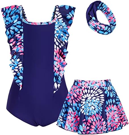 GRACE KARIN Girls One Piece Swimsuits Quick Dry Beach Swimwear Bathing Suit for Beach Swim Dress Navy Blue 7Y