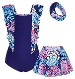 GRACE KARIN Girls One Piece Swimsuits Quick Dry Beach Swimwear Bathing Suit for Beach Swim Dress Nav