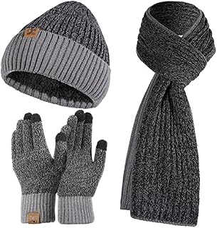 Tofern Winter Beanie Hat Scarf Touch Screen Gloves Set 3 Pieces Soft Warm Knitted Beanie Cap Neck Warmer Gloves Fleece Lined for Men and Women Outdoor Sports