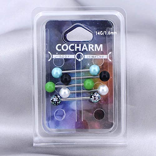 Cocharm 14 Gauge Tongue Rings Unique Floral Tongue Barbells Black Tongue Piercing Jewelry Hypoallergenic #TOP6