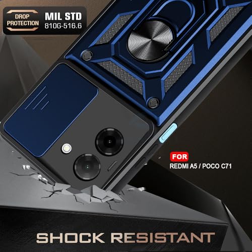 Image of AESTMO Tough Armor Poco C71 / Redmi A5 Bumper Back Case Cover | Ring Holder & Sliding Camera Shield Cover | 360 Degree Protection Back Case Cover for Poco C71 / Redmi A5 (Blue)
