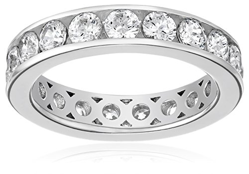 Platinum-Plated Sterling Silver Swarovski Zirconia Channel Set All-Around Band Ring (3 cttw), Size 6