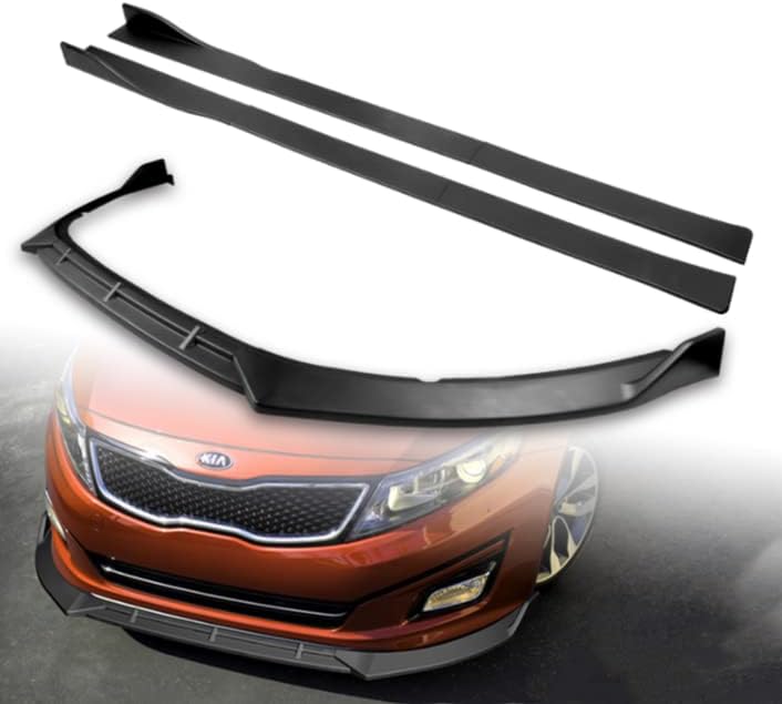 DriftX Performance 3 alerones de parachoques delantero compatibles con Kia Optima 2014-2015 + 6 piezas de extensión de falda lateral difusores de