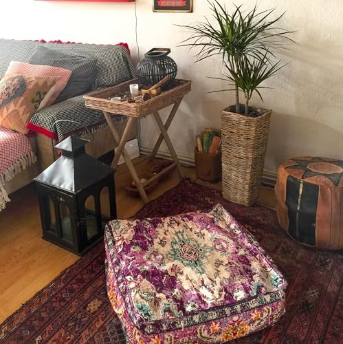 Mandala Life ART Bohemian Yoga Decor Floor Cushion Cover - 60x20 cm - Square Meditation Carpet Pillow Case - Printed Cotton Rug Pouf