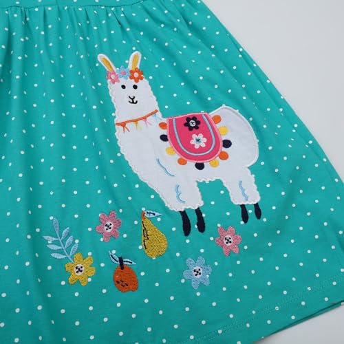 Image of Girls Cotton Long Sleeve Casual Cartoon Appliques Striped Jersey Dresses