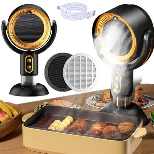 Kitchen Exhaust Fan, 2-in-1 Desktop Range Hood with Air Purifier, 2 Filter Pads 2 Speed Exhaust Fan, Low Noise, Portable Filter Cleaner for Better Sleep, Filters Smoke, Indoor BBQ, Hot Pot,Black