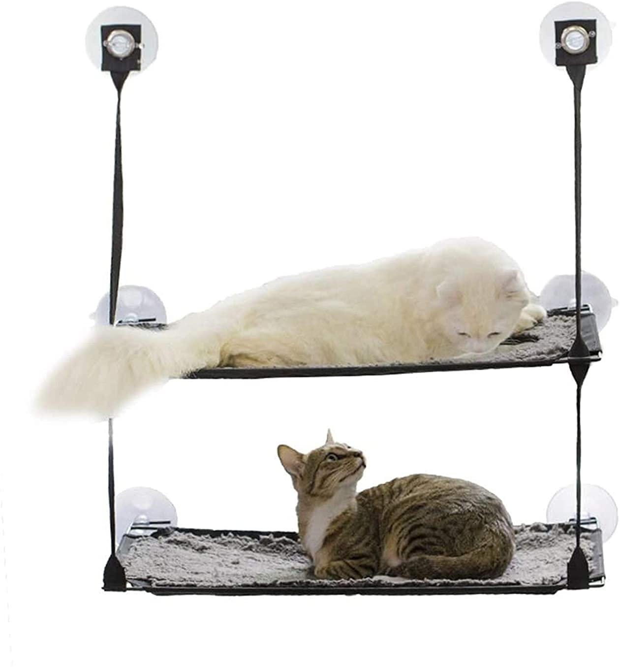 Amaca per gattiLetto per animali domestici Cat Window Perch Large Kitties Sunny Bed Up Stabile struttura in PVC Amaca a faccia di gatto Perfetto con un letto riscaldante Nido di gatto in pelle scamosc