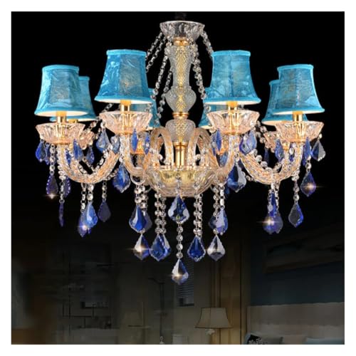 Lustre créatif bleu pour habiller un plafond haut vide d'hôtel ou de villa