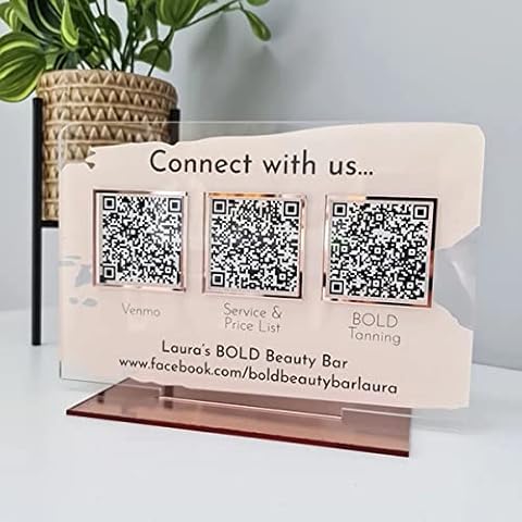 Pahdecor 3D Custom Multi QR code Sign, Scan to Pay Sign, Venmo Instagram Facebook Sign PayPal CashApp Payment Sign, Small Pop Up Shop Review Plaque Company Website Code Beauty Hairdressers Sign (Clear) Cover