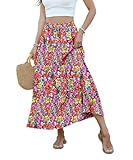 YSYOKOW Women Maxi Skirt Long Flowy Pleated High Waisted with Pockets Summer Casual Elastic Waist A-Line Skirts(Colorful Flower, Medium)