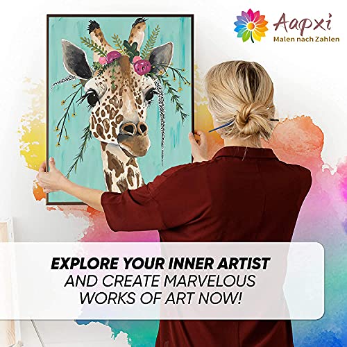 Aapxi Malen Nach Zahlen Kinder Erwachsene - Tiere Hirsch -DIY Ölgemälde Faltenfreie Leinwand 4 Holzbürsten und… – Bild 7