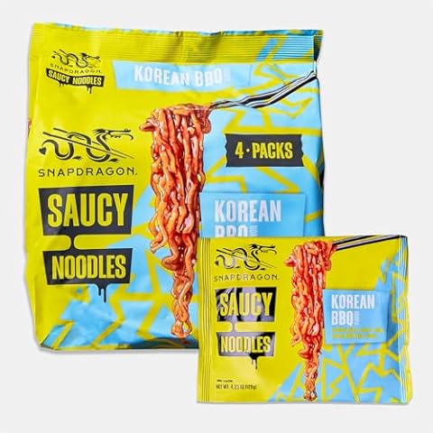 Snapdragon Korean BBQ Saucy Noodles, 4-Pack, Authentic Instant Noodles with Tangy, Sweet, & Savory Asian BBQ Sauce. Cover