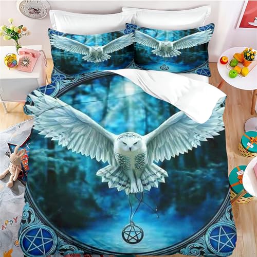 FABTOP Parure de lit avec motif hibou 135x200 pour hiver, ensemble de literie pour enfant avec...