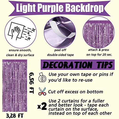 Image of 4 Pack Light Purple Fringe Curtain Backdrop, 3.2Ft x 6.6Ft Metallic Tinsel Foil Fringe Streamers Curtains Background for Photo Booth Birthday Baby Shower Party Thanksgiving Christmas Decorations