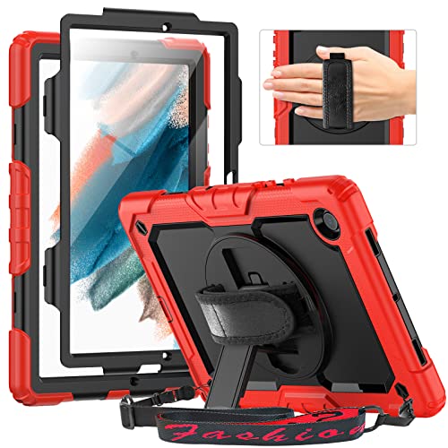 Timecity Case For Samsung Galaxy Tab A8 10.5 Inch Sm-X200/X205/X207 With 360 Degree Rotatable Kickstand Hand Strap Shoulder Strap For Samsung Galaxy Tab A8 Tablet 2022 Released, Red #TOP15