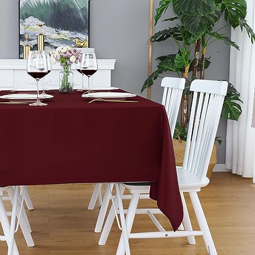 Image of FOLINS&HOME Burgundy Rectangle Waterproof Tablecloth, 60 x 120 Inch | Wrinkle Free Polyester Table Cloths, Spillproof Heavy Duty and Washable Table Cover for Party, Banquet - Rectangular /Oblong