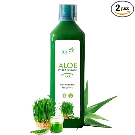 Alum Aloe Vera Wheatgrass Juice 1000 ml Natural Detoxifier, No Added Sugar