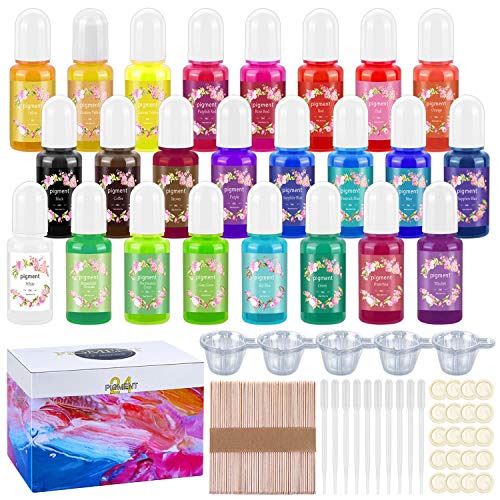 Epoxy UV Resin Pigment, Thrilez 24 Colors Liquid Translucent Epoxy Resin Paint Colorant Highly Concentrated AB Resin Dye for Resin Coloring, DIY Crafts 0.35oz Each