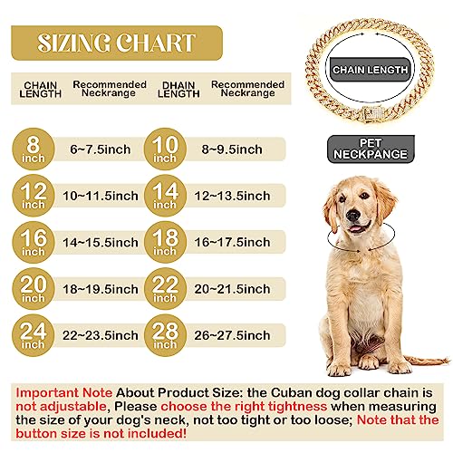 Metal Cuban Chain Pet Collar With Design Secure Buckle, Jewelry Accessories For Small Medium Large Dogs Cats Walking(Gold,10 Inch) #TOP1