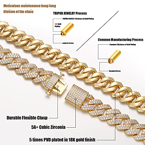 15mm Full Iced Out Diamond Cuban Link Chain - Hip Hop 18K or White Gold Plated Necklace or Bracelet for Men Women(Birthday Gift2