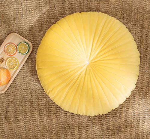 Yunnasi Round Velvet Throw Pillow Pleated Pumpkin Pillow Chair Cushion Floor Pillow Decoration For Home Sofa Bed Bay Window Car 15X15X4 Inch (Yellow) #TOP3