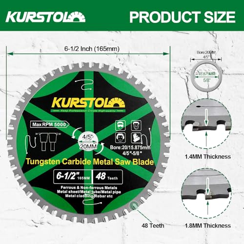 Image of Metal Circular Saw Blade - 2PCS 6-1 /2 inch TCT Cutting Blade 48T Tungsten Carbide Tipped Blade Arbor 20mm with 15.87mm Washer for Iron, Nickel, Titanium, Ferrous Metals, Steel Pipe