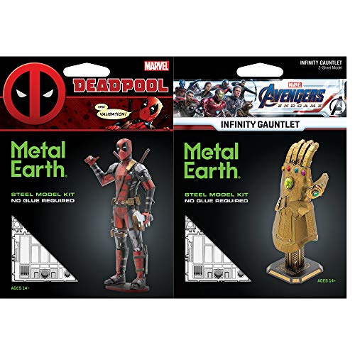 Modelos de metal 3D Marvel Deadpool e Infinity Gauntlet de Metal Earth para montar 2