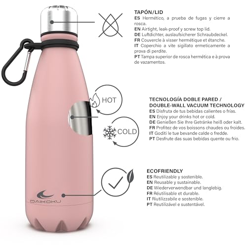 Daikoku - Edelstahl Wasserflasche | 100% Auslaufsicher | Hält 12 Stunden Heiß, 24 Stunden Kalt | BPA-Frei und Gesund | Modische Farbe… – Ansicht 2