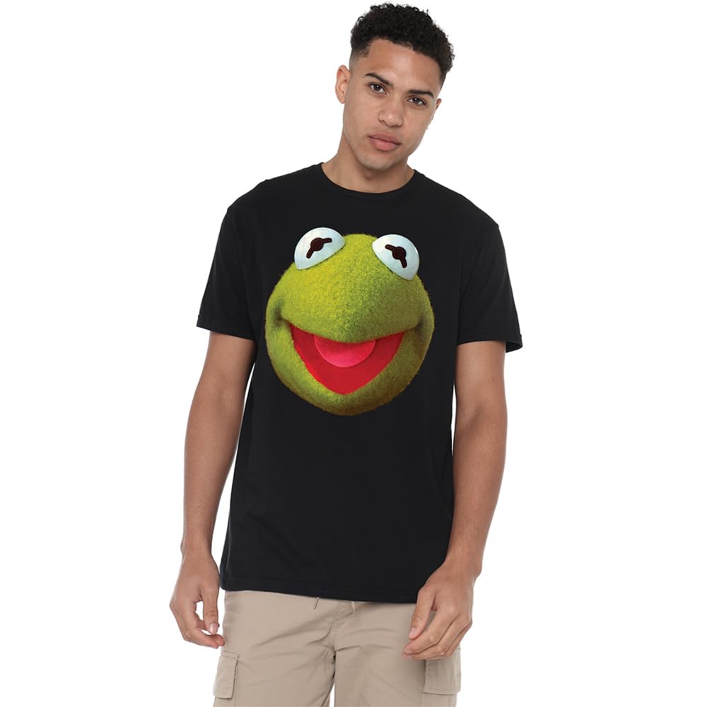 Disney Unisex Black The Muppets Kermit Face T-Shirt, In | Size: 3XL