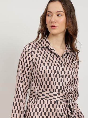 Image of FableStreet Women Formal Dress | Notch Collar Wrap Midi Dress with Self-Tie Belt & Button-Front | Smooth Viscose Rayon Fabric for Workwear & Day-to-Night Elegance