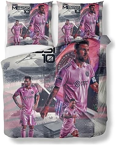 BBOSCH Miami Bedding Football Comforter Sets, Twin Full Queen Size Comforter Pink Cover Set, Ultra Soft and Breathable 3 Pieces Soccer Bedding Duvet Cover for Kid Women and Men (Twin, Pink 3)