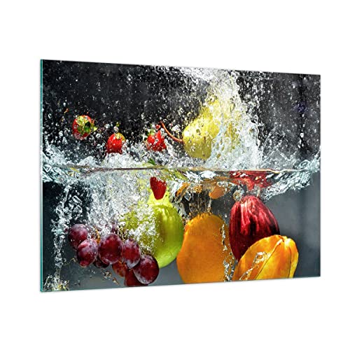Moderne Impression sur Verre 100x70cm Image Tableau en Verre Decoration Murale Fruits eau éclaboussures nourriture Grand Tableaux Decoratifs Muraux Chambre...