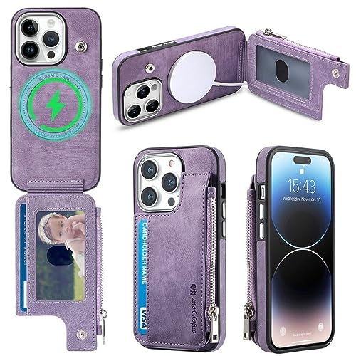 Étui en cuir magnétique pour iPhone 13 Pro Max avec fente carte violet