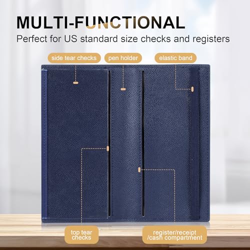 Image of CASMONAL Checkbook Covers for Personal Checkbook Holder RFID Premium Vegan Leather Checkbook Cover for Duplicate Checks