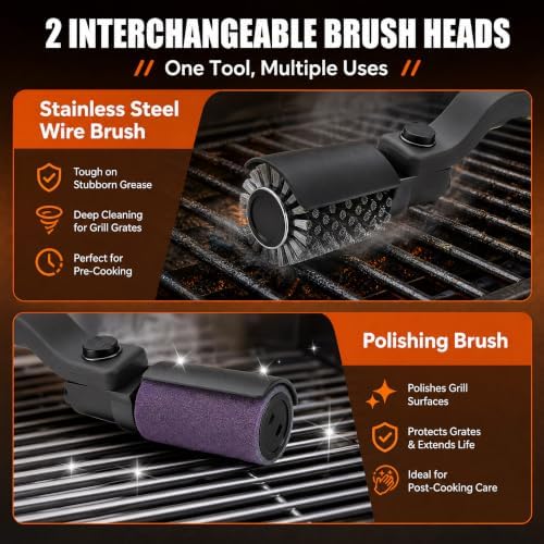 Upgraded Electric Brush,Rechargeable Cordless Grill Cleaning Brush,Stainless Steel Head,3 Speeds,90 Minutes Run Time — view 3