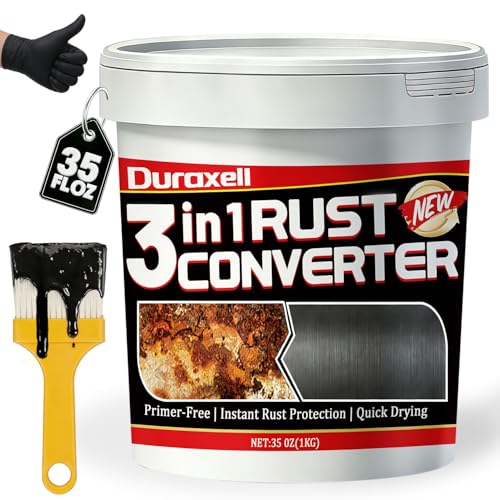 Duraxell Rust Converter Paint for Metal, 3-in-1 Rust Reformer & Metal Primer, Paint Over Rust Metal, Anti-Rust Paint for Metal Fence, Trailer Frame, Automotive Parts, Black Rust Stop Coating – 35 oz
