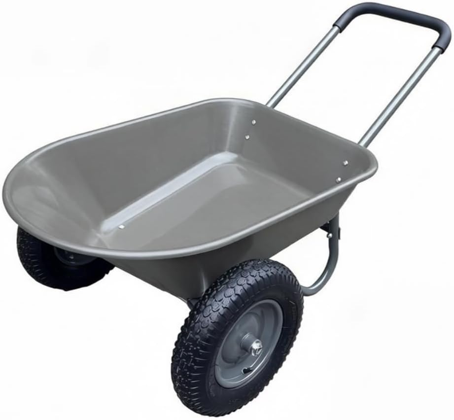 Garden Wheelbarrow, Heavy Duty Utility Garden Cart, Dual-Wheel or Four-Wheel, Backyard Plastic Wheelbarrow Cart with Built-in Stand, for Outdoor Lawn Yard Farm Ranch