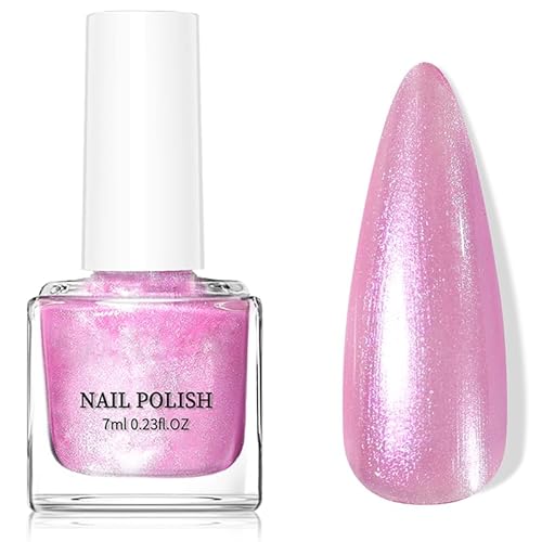 Glitter Nail Polish - Shimmer Pink Nail Varnish - Light Pink Pearl nail Polish Quick Dry - 60 Seconds Air Dry Nail Varnish - No Chip Long Lasting nail polish - Breathable Nail Polish Elegant for Women