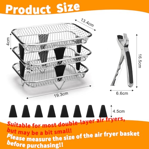Air Fryer Rack with 3 Layers,304 Stainless Steel Mesh Baskets，Multi Layer Dehydrator Rack, Includes Clip and 8 Silicone Feet,for Oven, Dishwasher Safe by Feishiong - Image 2