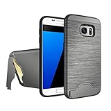 Zutoben Galaxy S7 Case Wire Drawing Shockproof Armor Card Slot Holder Samsung S7 Protective Shell Kickstand (Gray)