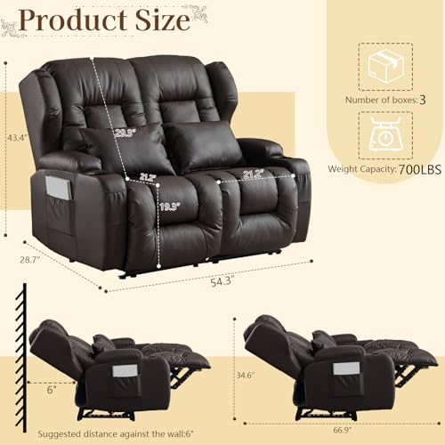 Image of SAMERY 54.3 inch RV Loveseat Recliner Sofa, Wall Hugger Reclining Loveseat