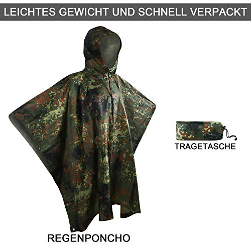 LOOGU Leichter wasserdichter Regenponcho mit Kapuze Camouflage Design Ripstop Mehrzweck Regenmantel für Männer und Frauen Regencape schnell trocknend wiederverwendbar Für Camping Angeln Jagd Events