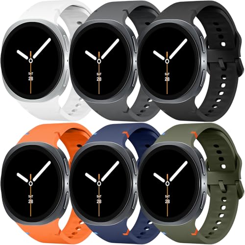 6 Pack Sport Bands for Samsung Galaxy Watch 8 Band 40mm 44mm/8 Classic 46 mm Men/Women,Waterproof Soft Silicone No Gap Strap for Samsung Galaxy Watch 8 Classic Band 46mm/8 44 mm 40 mm Correa Reloj