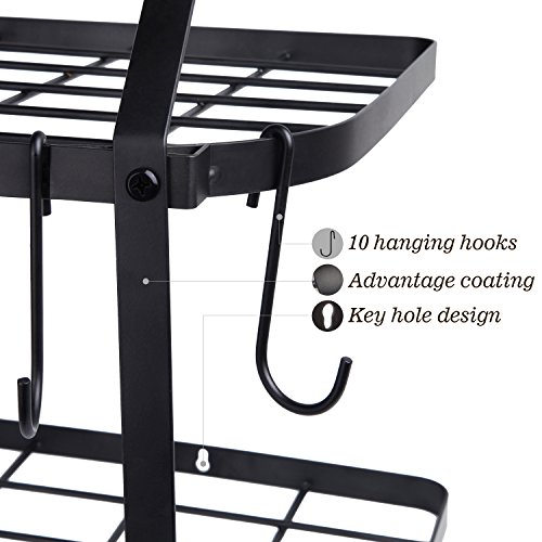 Vdomus Shelf Pot And Pan Rack Hanger - Mounted Hanging Pot Rack For Kitchen Storage And Organization - Black 2-Tier Wall Shelf For Pots And Pans Storage Pots Rack For Kitchen Ceiling #TOP3