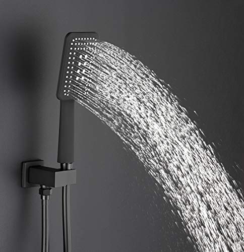 Esnbia 10 Inch Ceiling Mount Matte Black Shower System Bathroom Luxury Rain Mixer Shower Combo Set Ceiling Rainfall Shower Head System (Rough in Shower Faucet Vlave Include)