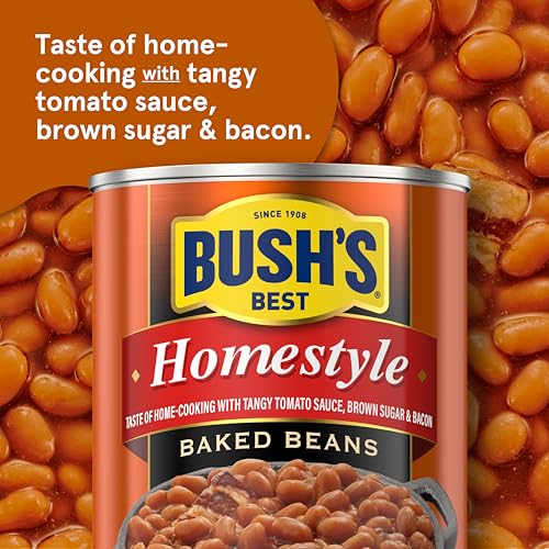 Image of BUSH'S BEST 8.3 oz Canned Homestyle Baked Beans, Source of Plant Based Protein and Fiber, Low Fat, Gluten Free, (Pack of 12)